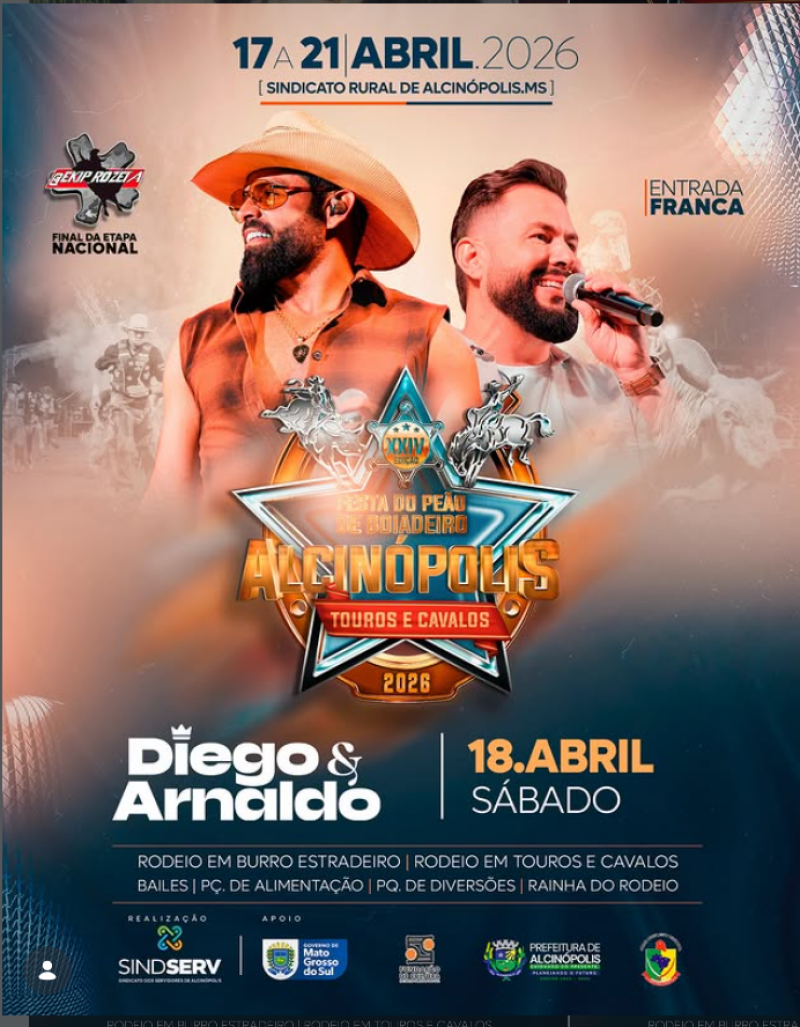 Imagem ilustrativa da matéria Diego e Arnaldo sobem ao palco neste sábado na Festa do Peão de Alcinópolis